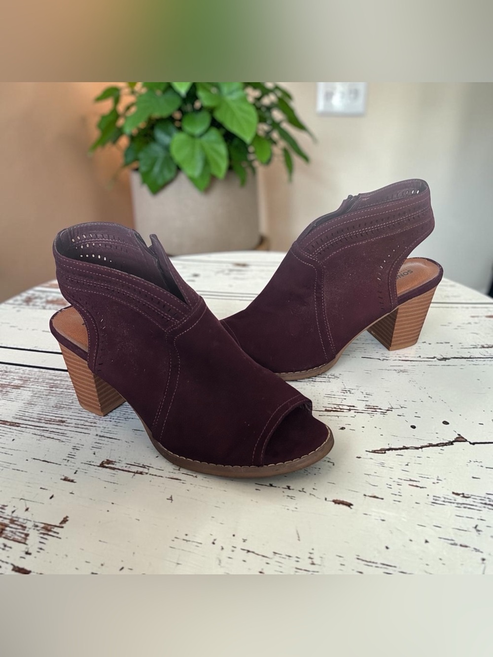 Sonoma Womens Burgundy Peep Toe Slingback Ankle Booties Block Heel Size 8.5